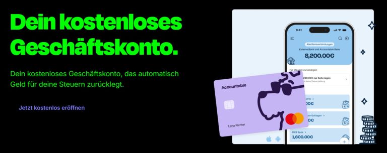 Accountable Businesskonto kostenlos Hier das Kostenlose Businesskonto von Accountable eröffnen, mit KI-Steuerberaterfunktion (Option)